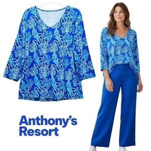 Anthony’s Resort Florida By Lulu-B Top UPF 50+ Sea Coral Reef 3/4 Sleeve XL